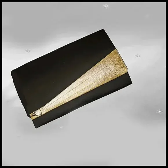 Convertible Clutch Black Gold Lame Evening Shoulder Bag Unused Vintage - Picture 4 of 15